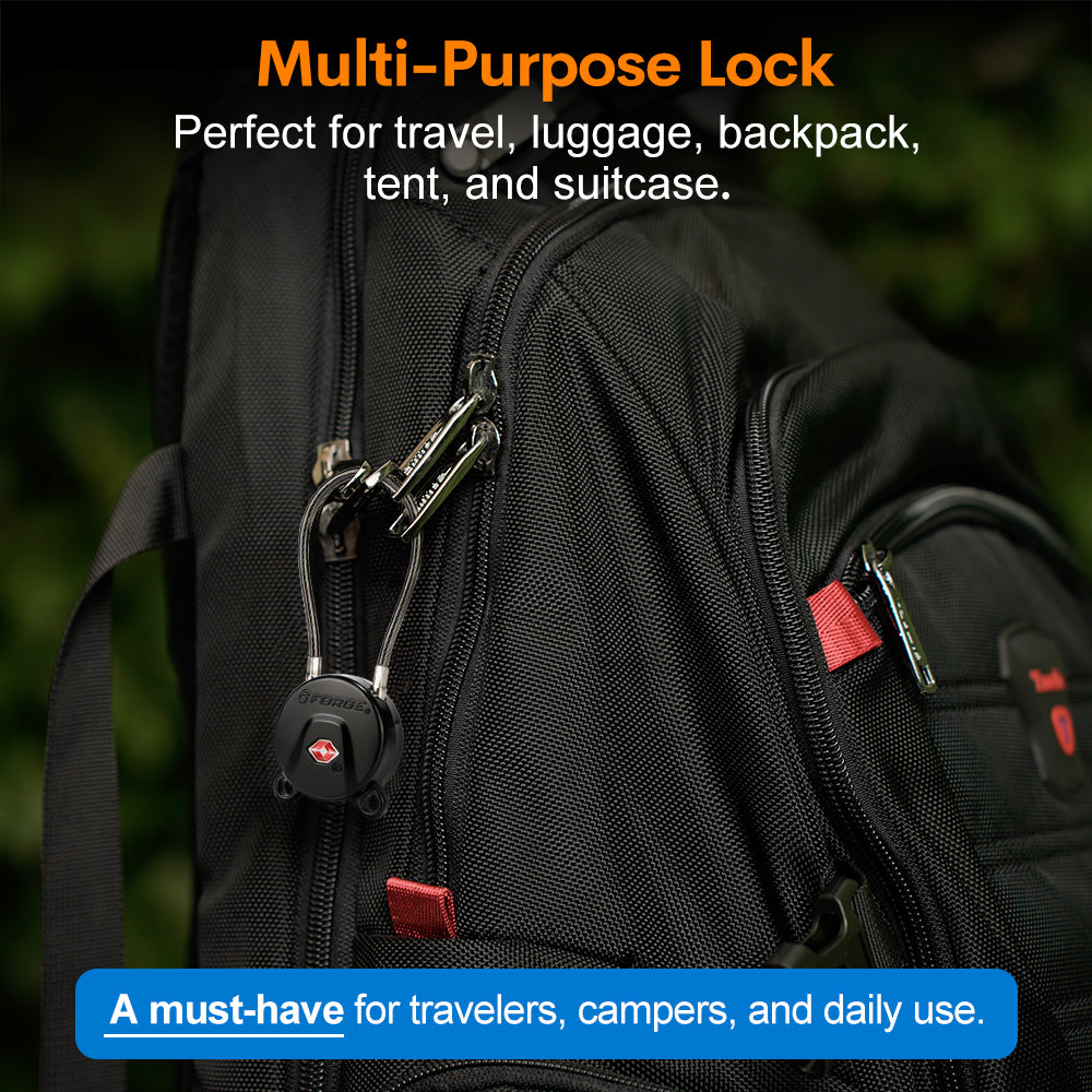 Forge TSA Approved Luggage Cable Lock, TSA006 Keyed Alike (Black, 6 Pack)