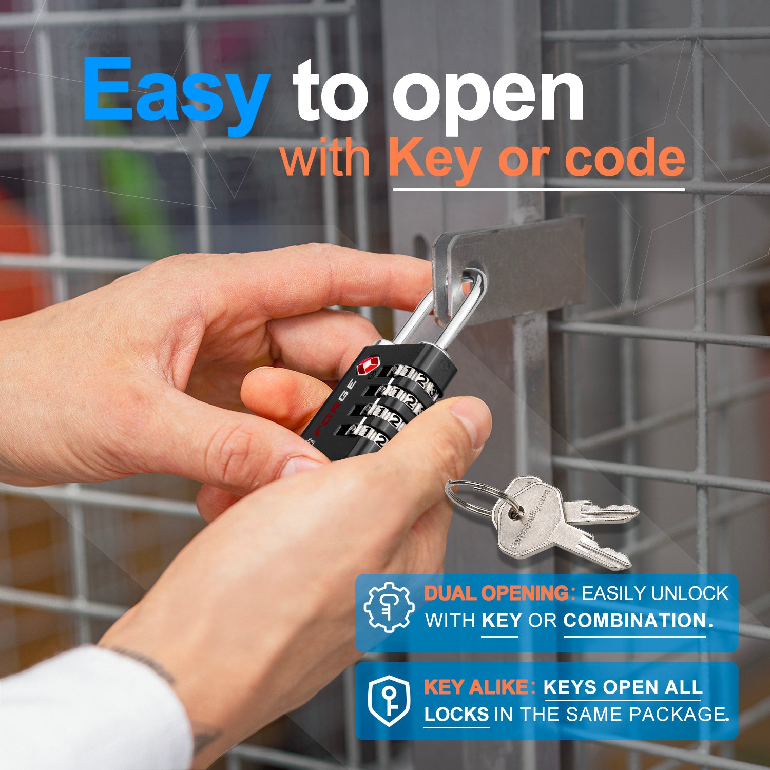 Forge Dual-Opening TSA Approved Luggage Lock: Key or Combination Acces ...
