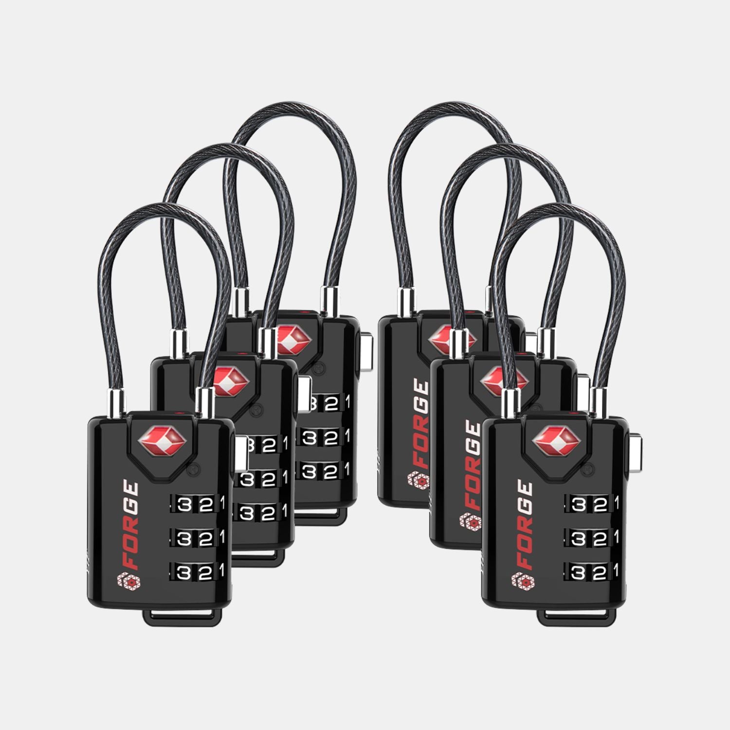 FORGE TSA Approved Cable Luggage Lock with Easy-to-Read Dials, Black 4 Locks