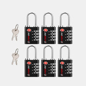 Dual-Opening TSA Approved Luggage Lock: Key or Combination Access, Heavy Duty. 6 Black Locks