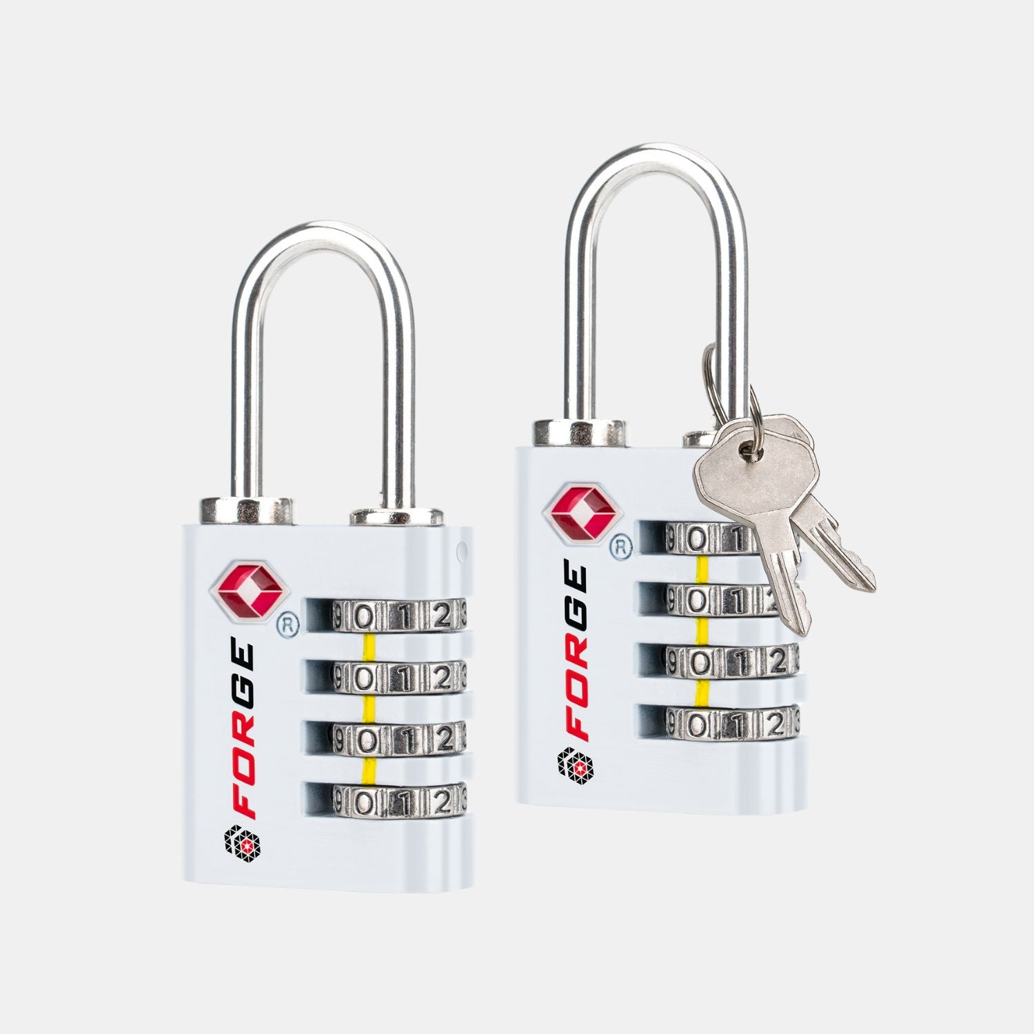 Dual-Opening TSA Approved Luggage Lock: Key or Combination Access, Heavy Duty. 2 white Locks