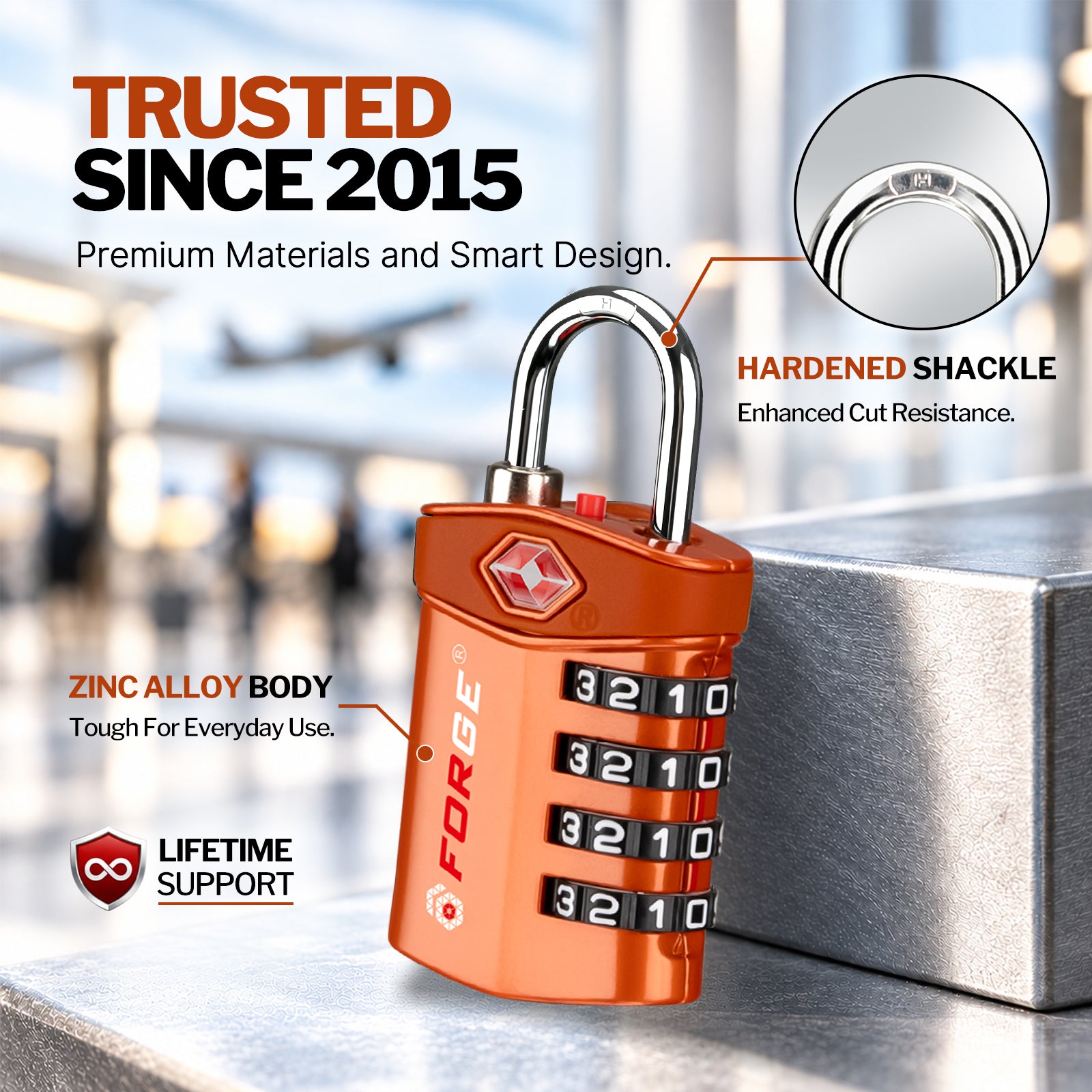 Forge Model Atlas 17019 Heavy Duty TSA Lock, 4-Digit & Open Alert, for Pelican Case, Gun Case, Locker (Orange, 4-Pack )