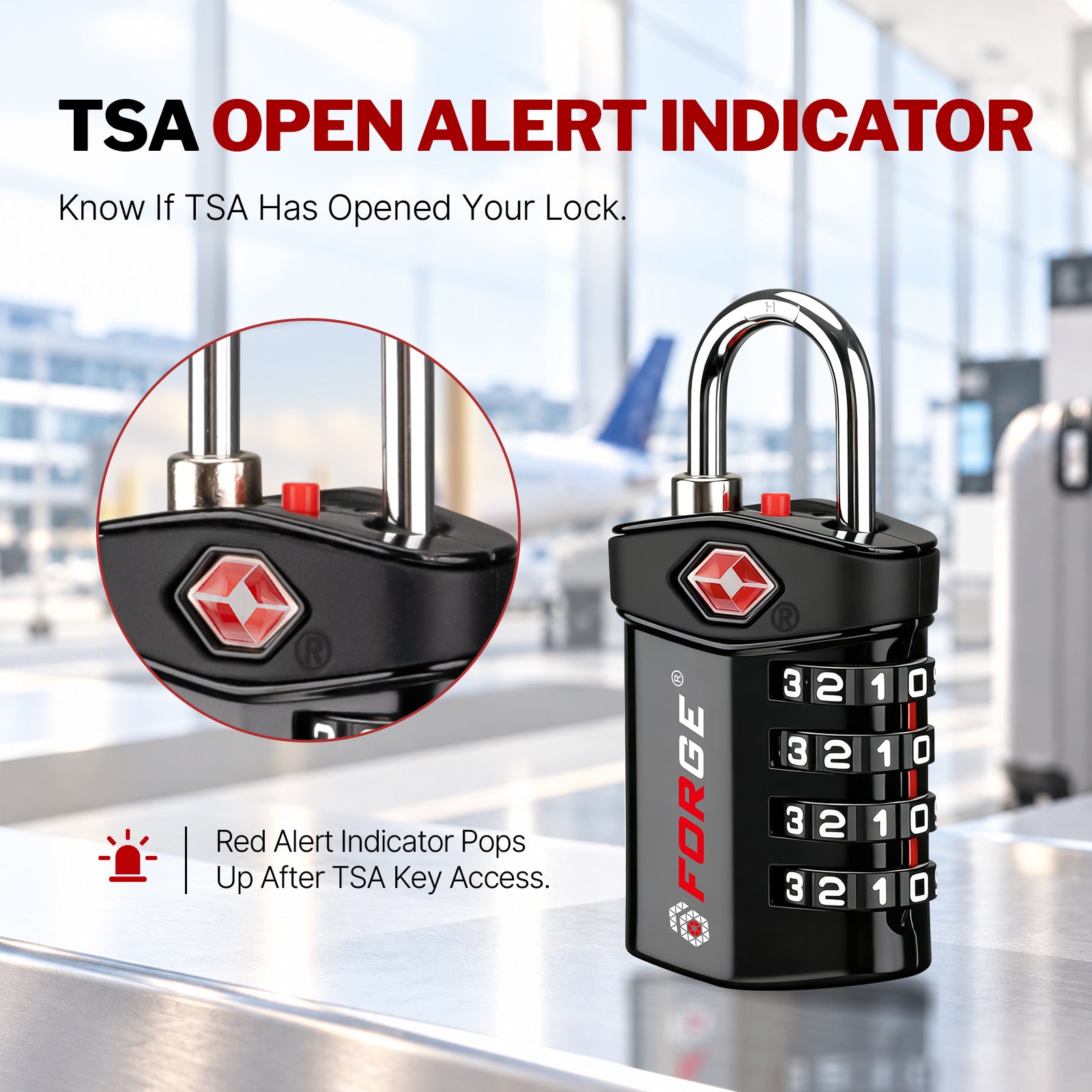 Forge Model Atlas 17019 Heavy Duty TSA Lock, 4-Digit & Open Alert, for Pelican Case, Gun Case, Locker (Black, 4-Pack )