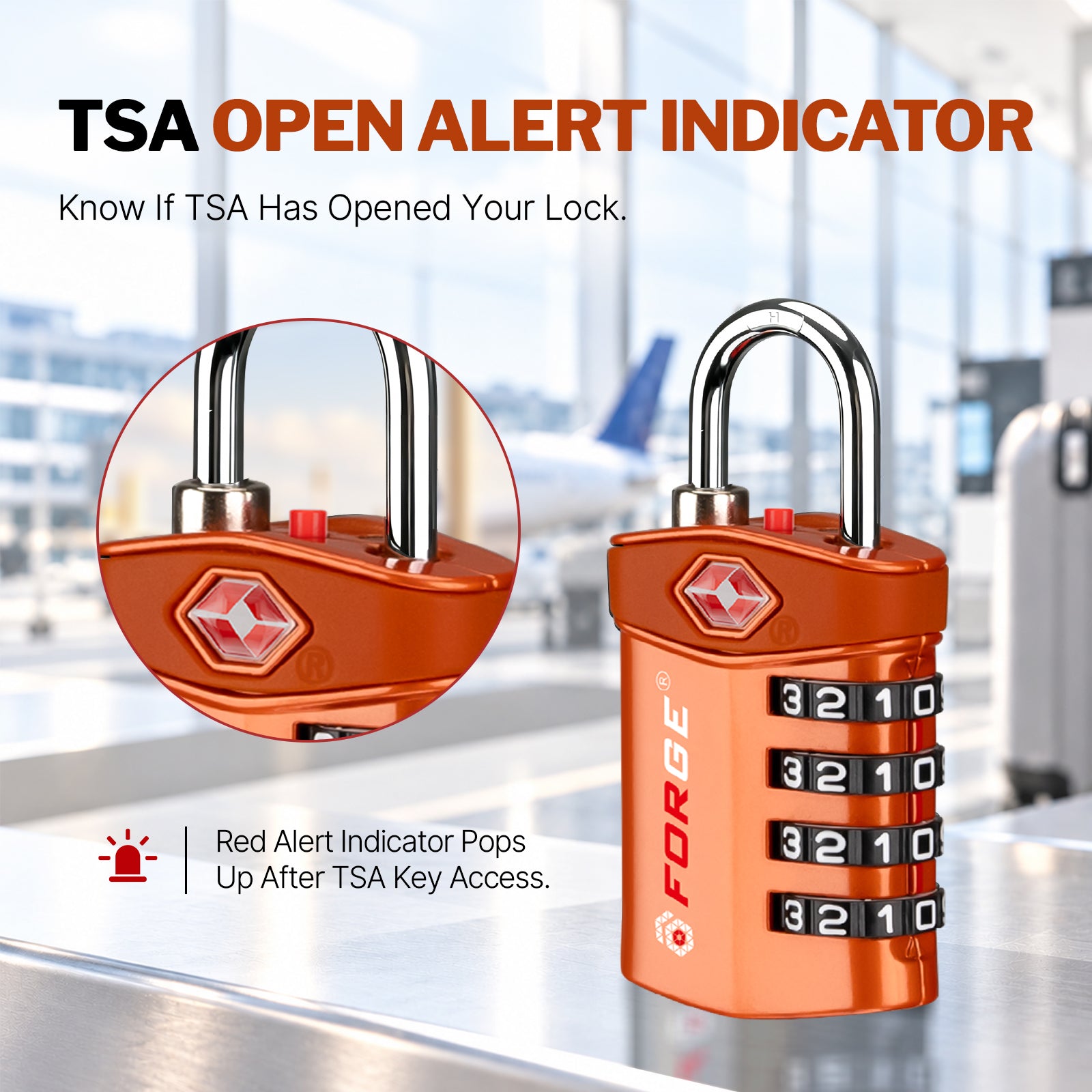Forge Model Atlas 17019 Heavy Duty TSA Lock, 4-Digit & Open Alert, for Pelican Case, Gun Case, Locker (Orange, 4-Pack )