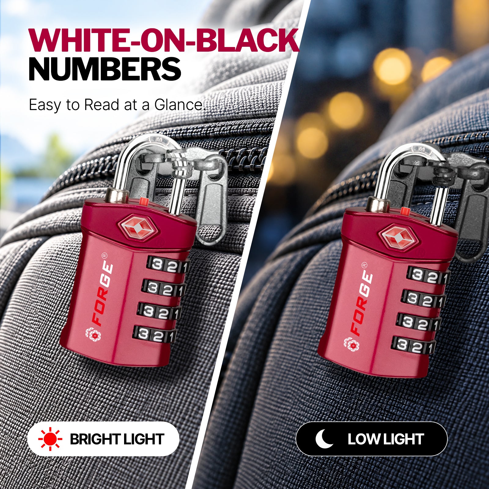 Forge Model Atlas 17019 Heavy Duty TSA Lock, 4-Digit & Open Alert, for Pelican Case, Gun Case, Locker (Red, 2-Pack )