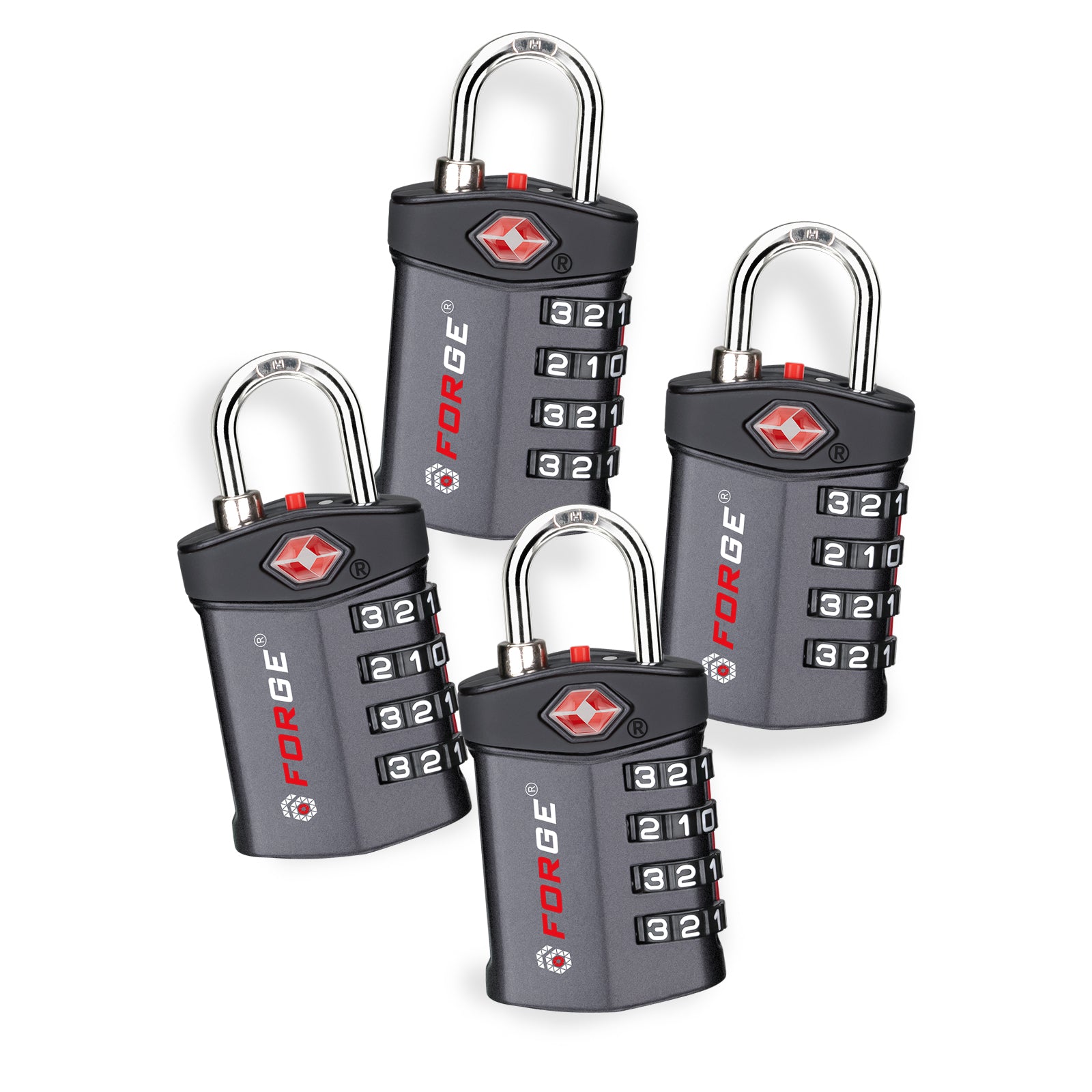 Forge Model Atlas 17019 Heavy Duty TSA Lock, 4-Digit & Open Alert, for Pelican Case, Gun Case, Locker (Gray, 4-Pack )