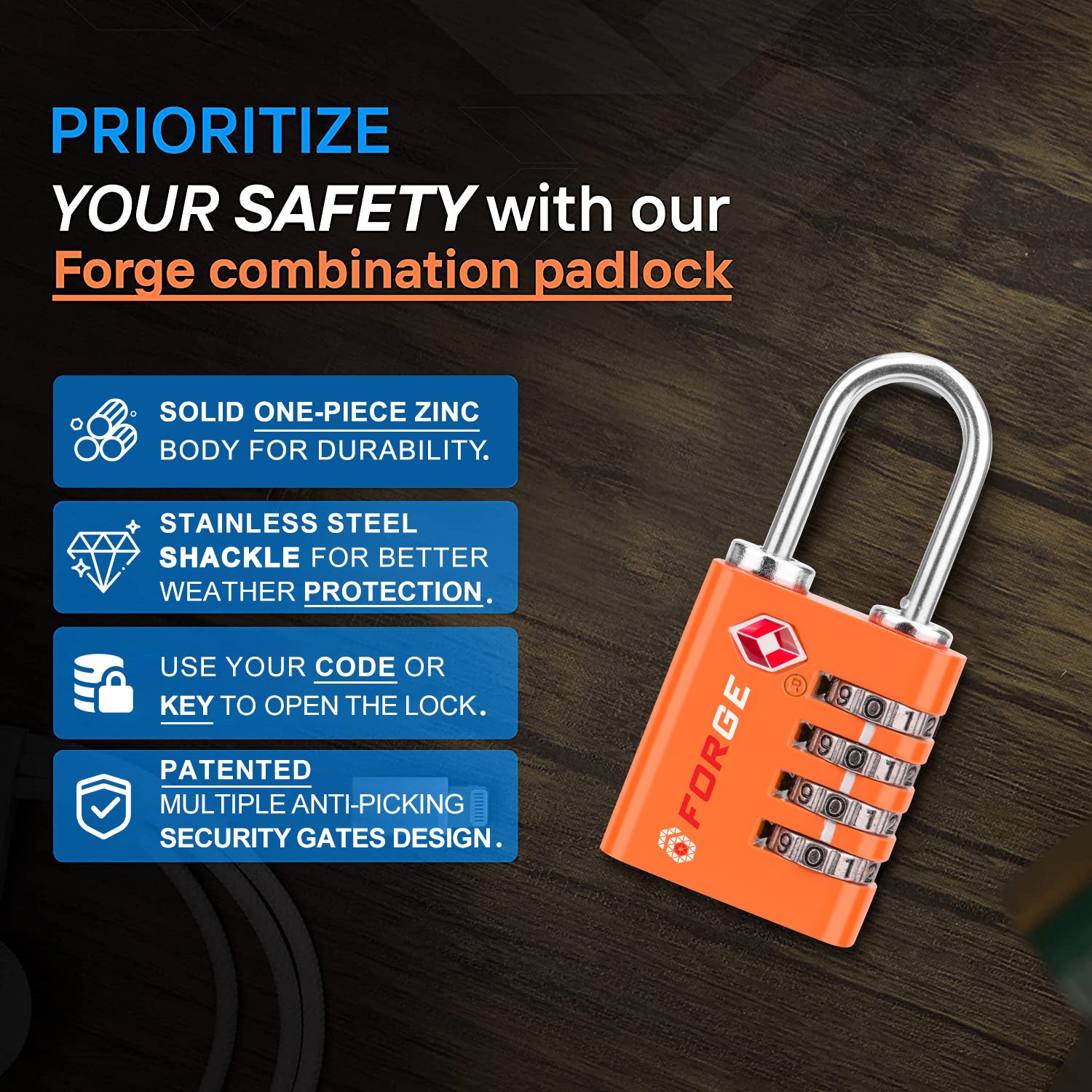 Dual-Opening TSA Approved Luggage Lock: Key or Combination Access, Heavy Duty. 2 Orange Locks