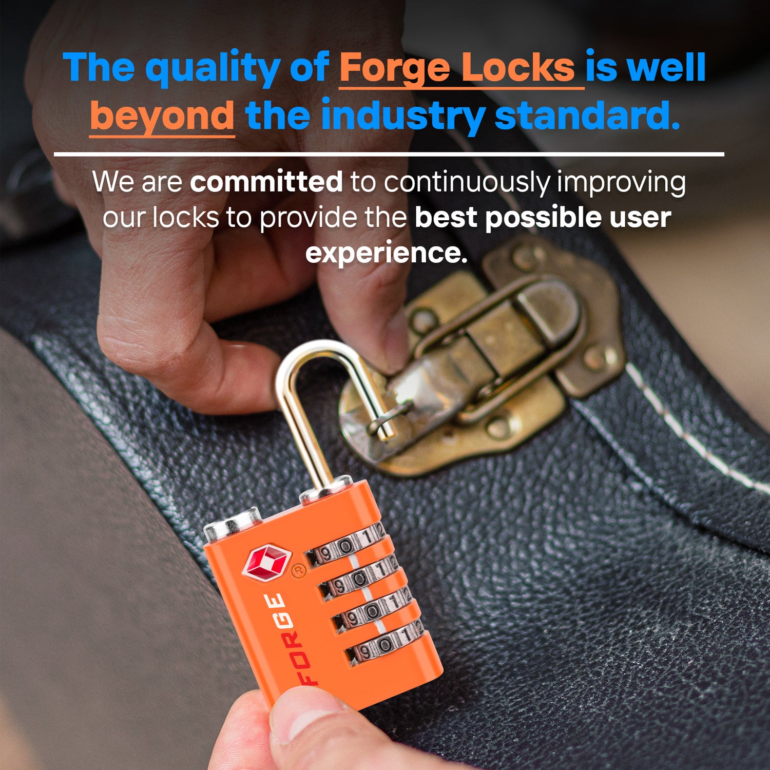 Dual-Opening TSA Approved Luggage Lock: Key or Combination Access, Heavy Duty. 2 Orange Locks