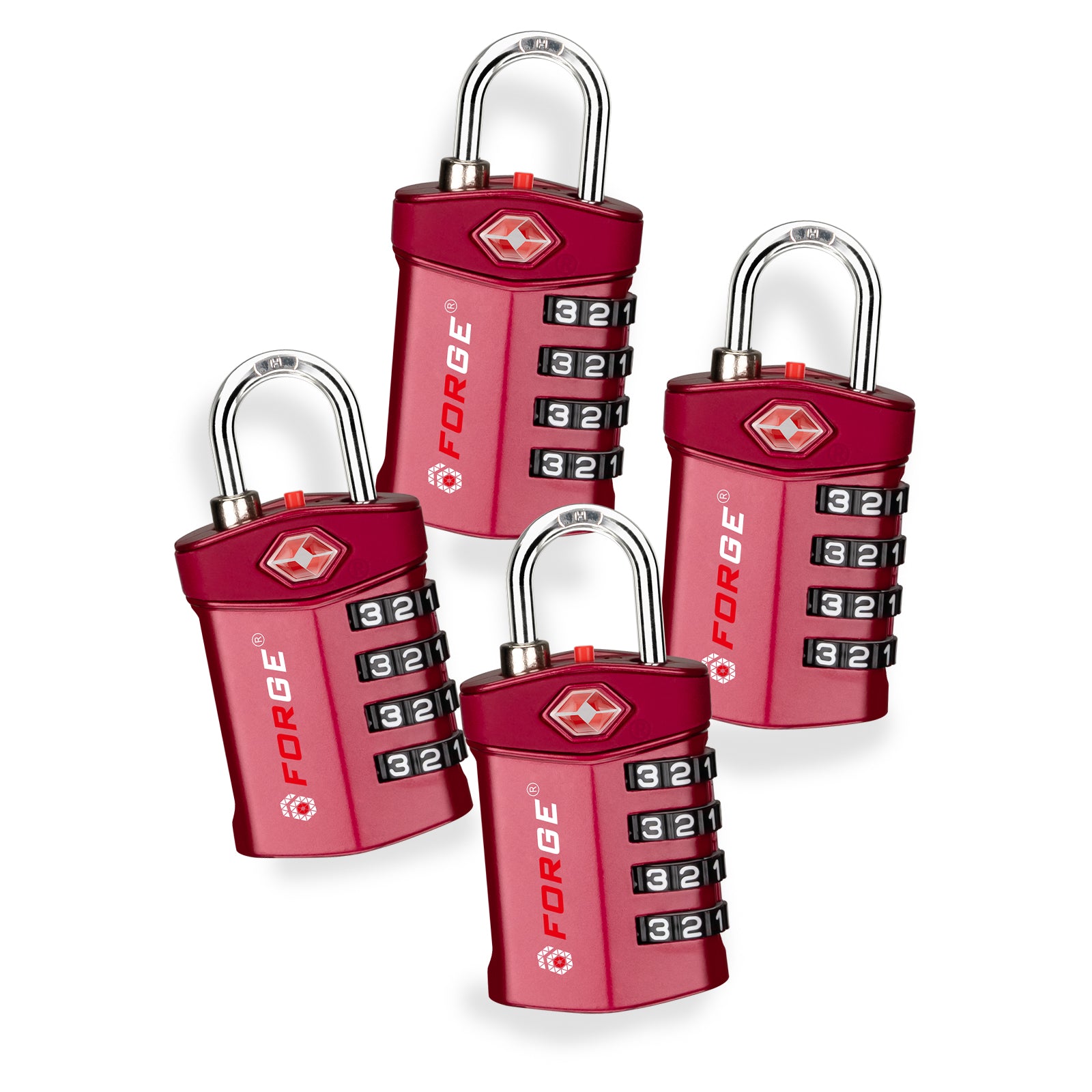 Forge Model Atlas 17019 Heavy Duty TSA Lock, 4-Digit & Open Alert, for Pelican Case, Gun Case, Locker (Red, 4-Pack )