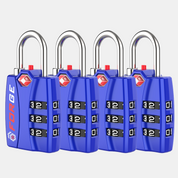 TSA-Approved Luggage Locks: 3-Digit Combination, Open Alert Indicator, Blue 4 Locks