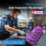 TSA Approved Cable Luggage Lock with Easy-to-Read Dials-Purple 2 Pack