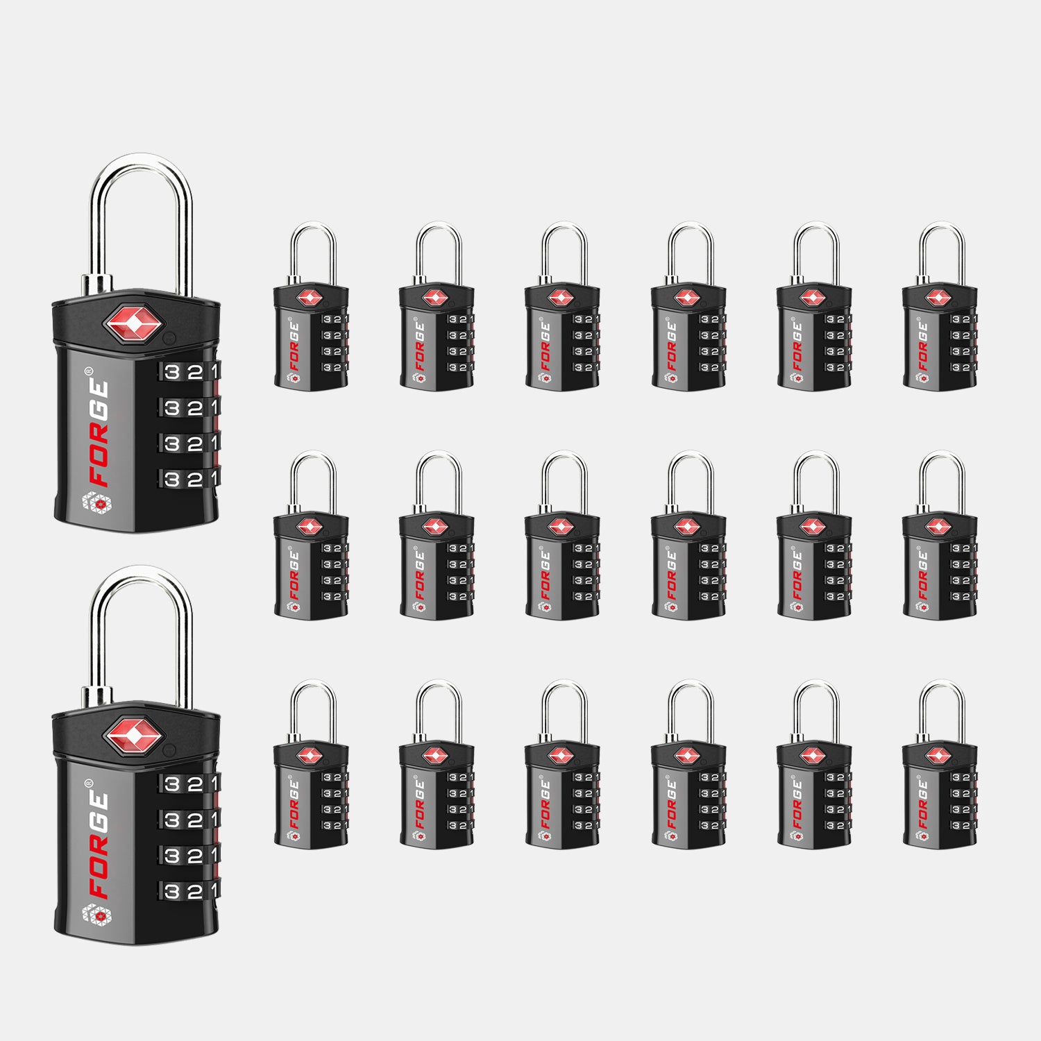 TSA Approved 4-Digit Combination Locks for Luggage and Suitcases. Open Alert, Alloy Body. Black 20 Locks
