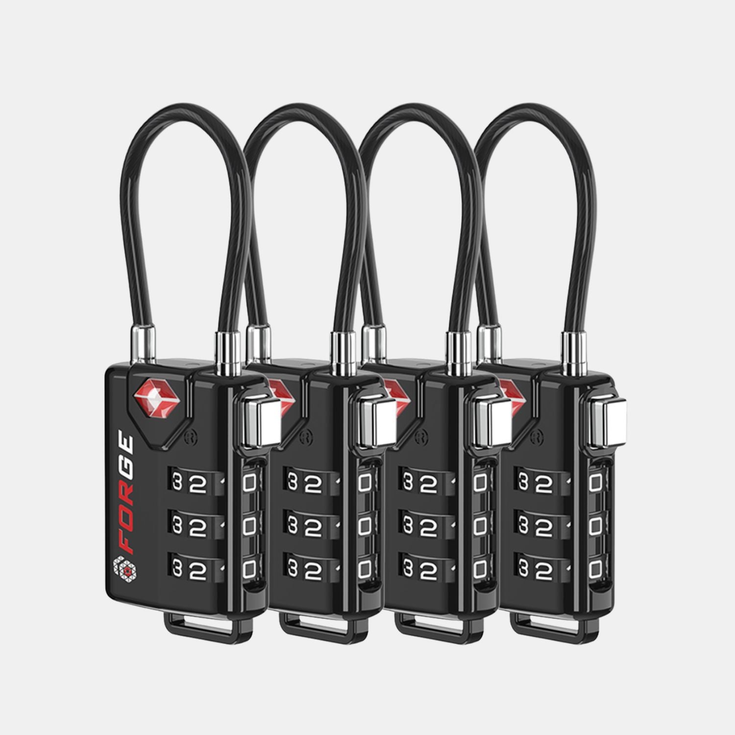 FORGE TSA Approved Cable Luggage Lock with Easy-to-Read Dials, Black 4 Locks.