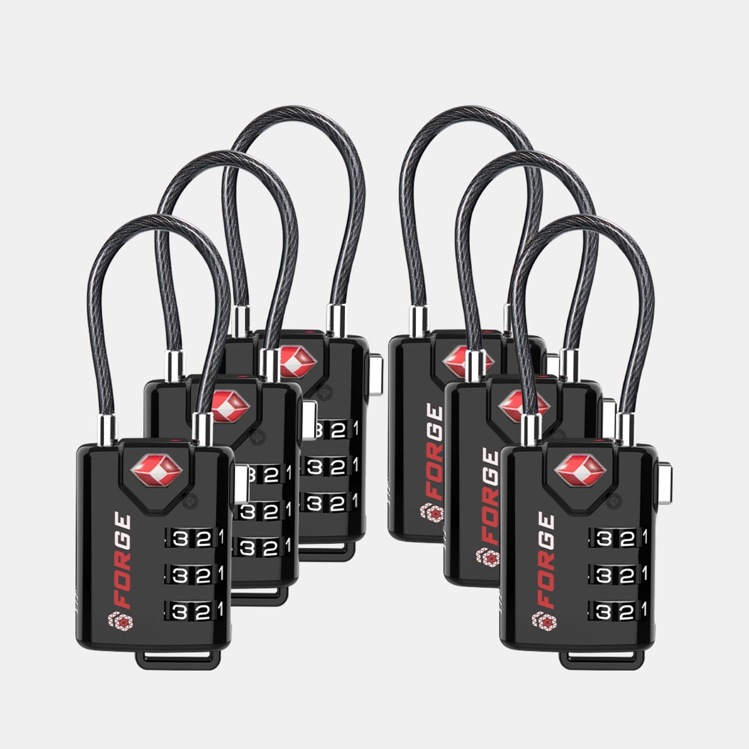 TSA Approved Cable Luggage Lock with Easy-to-Read Dials, Black 6 Locks