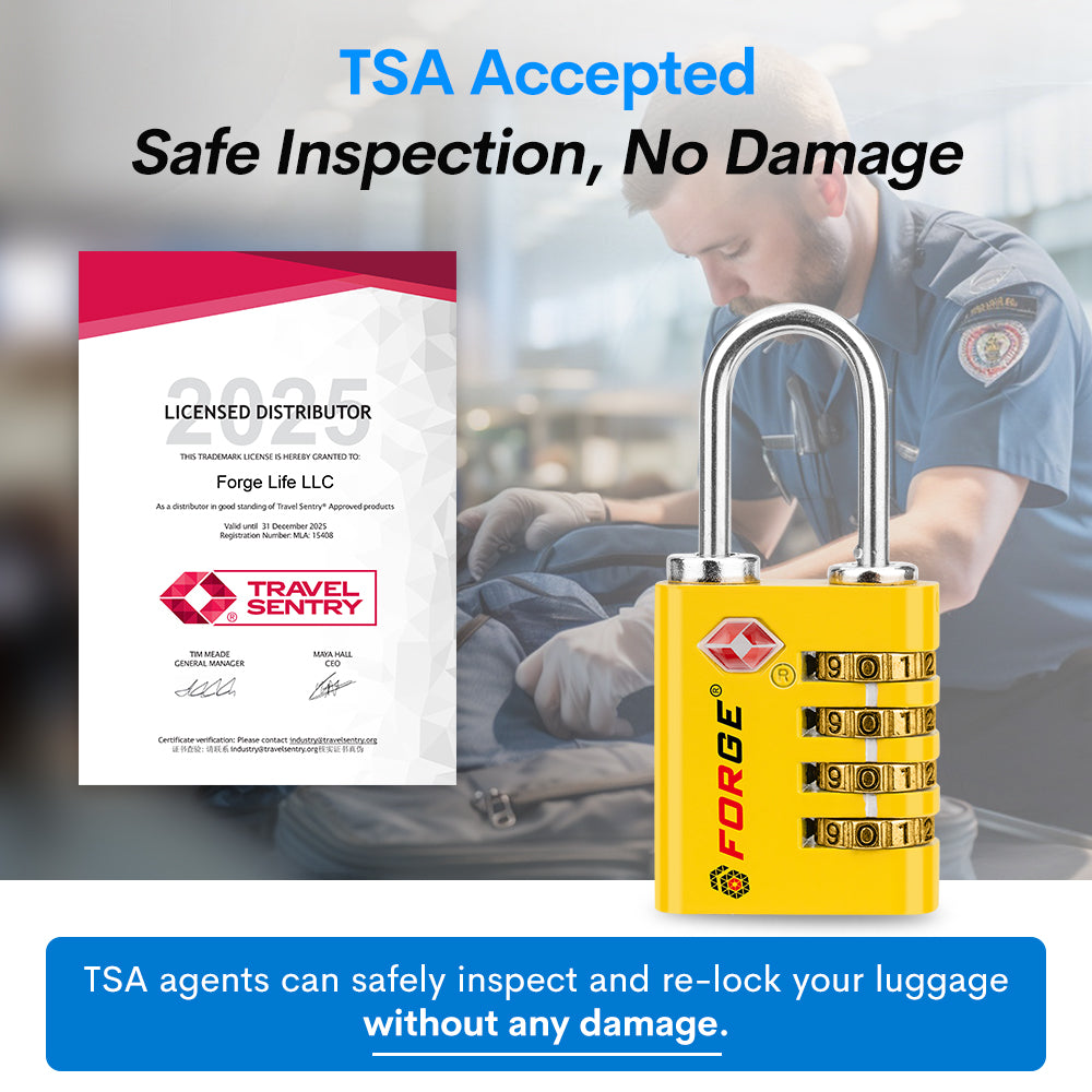 Candado de viaje TSA de doble apertura: acceso con llave o combinación, resistente.
