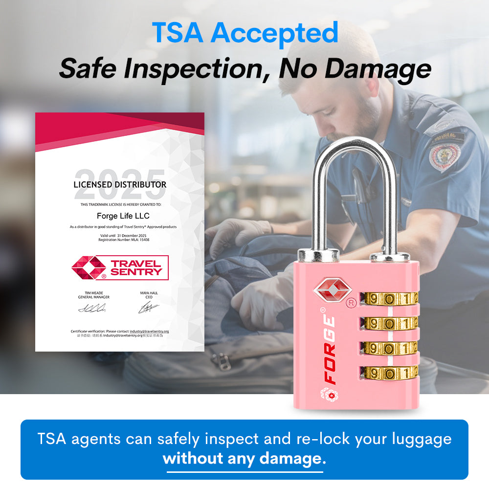 Dual-Opening TSA Approved Luggage Lock: Key or Combination Access, Heavy Duty. 2 Pink Locks