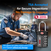 Forge TSA Approved 4-Digit Combination Locks for Luggage and Suitcases. Open Alert, Alloy Body. Black 4 Locks