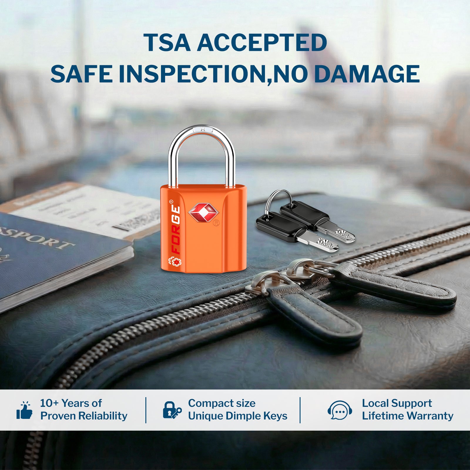 Candado para equipaje con llave de puntos aprobado por la TSA - Llave TSA006, candado pequeño ultraseguro. Naranja, 4 candados.