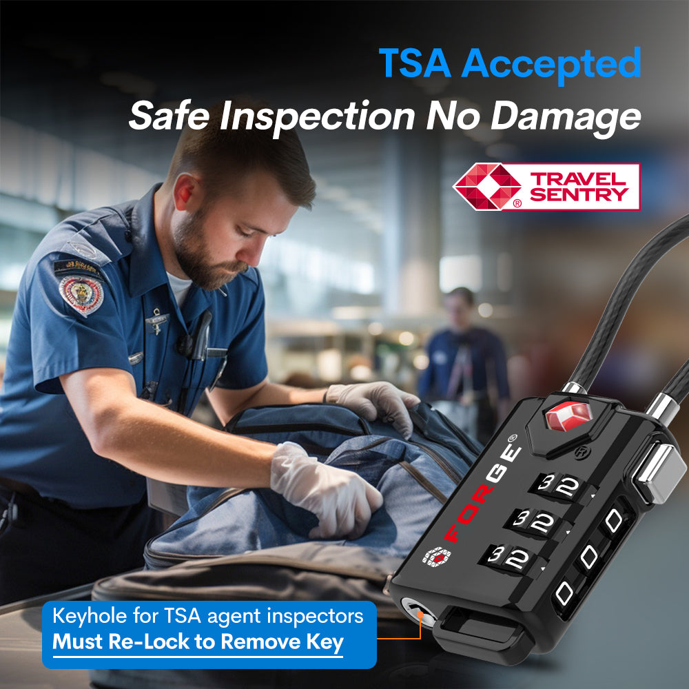 TSA Approved Cable Luggage Lock with Easy-to-Read Dials, Black 1 Lock
