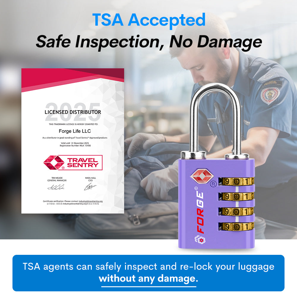 Candado de viaje TSA de doble apertura: acceso con llave o combinación, resistente.
