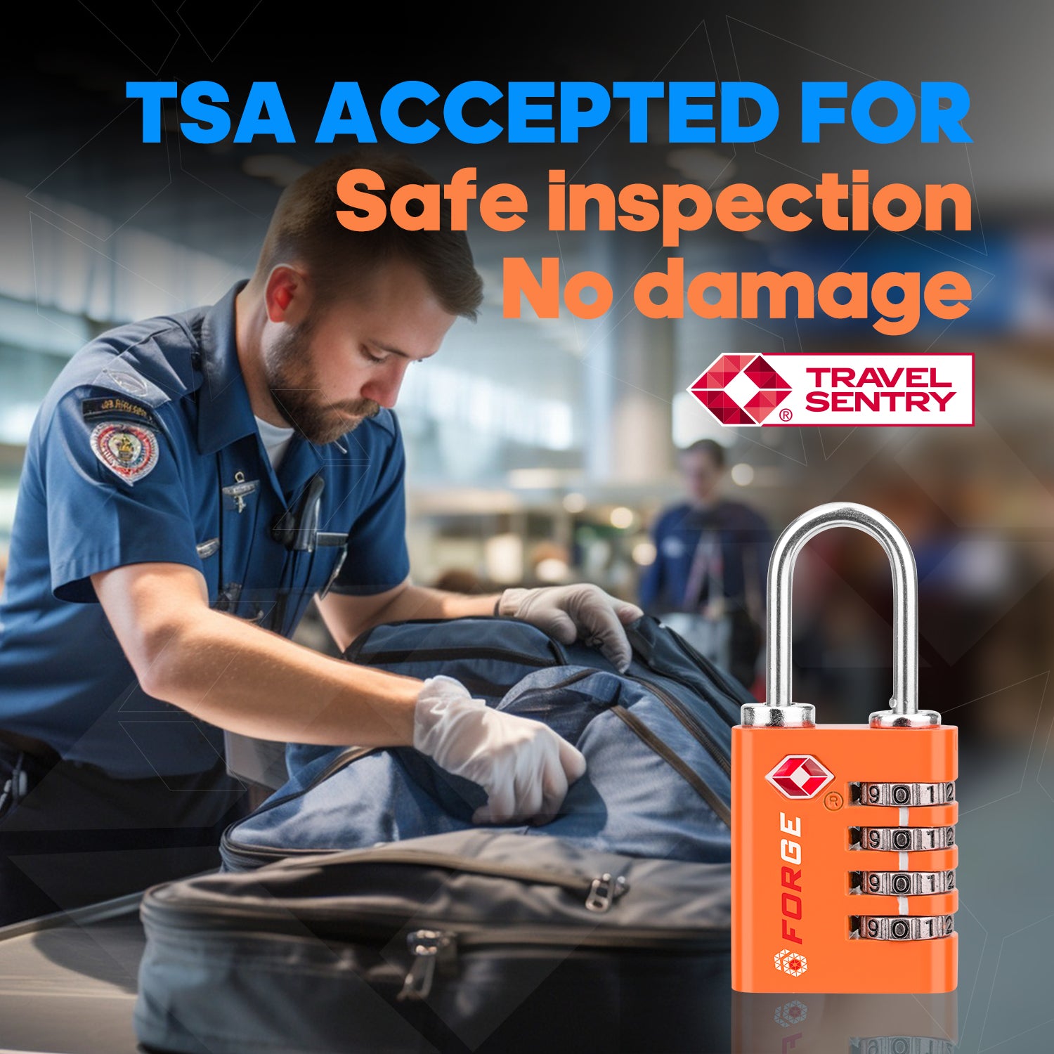 Dual-Opening TSA Approved Luggage Lock: Key or Combination Access, Heavy Duty. 2 Orange Locks