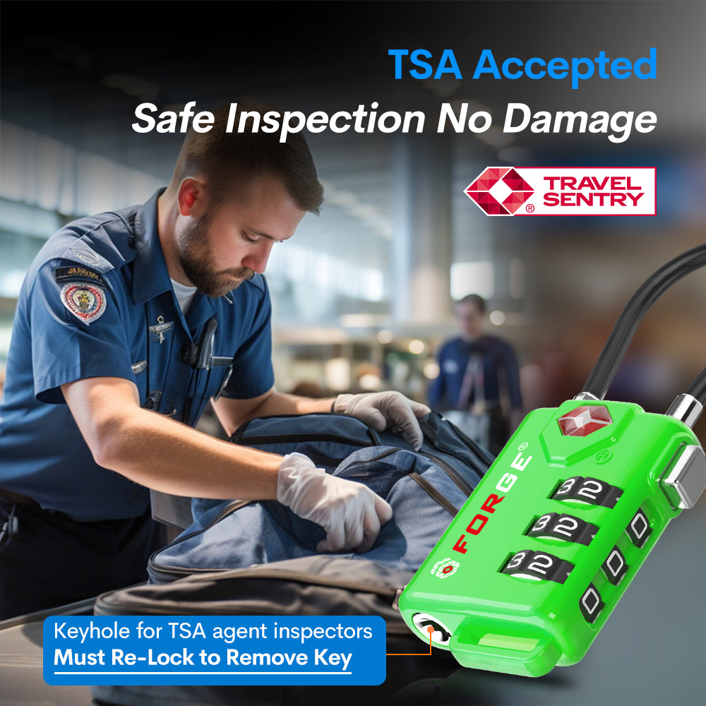 Forge 3-Digit Flexible TSA Approved Cable Luggage Lock | Green 4-Pack