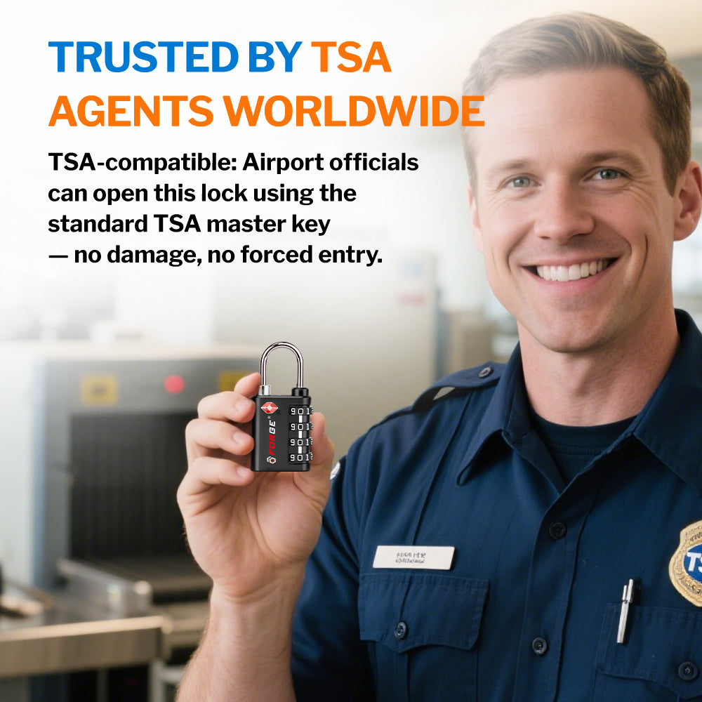 New431B_Dual-Opening TSA Approved Luggage Lock: Key or Combination Access, Heavy Duty. 4 Black Locks