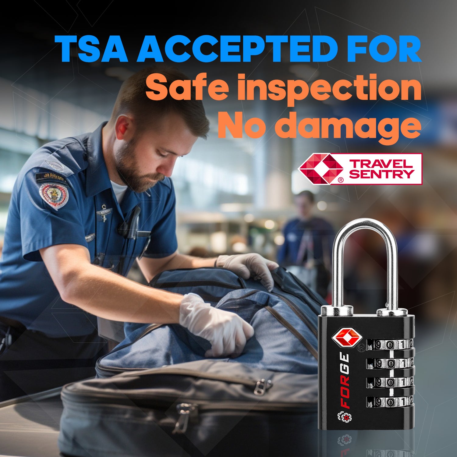 Dual-Opening TSA Approved Luggage Lock: Key or Combination Access, Heavy Duty. 4 Black Locks