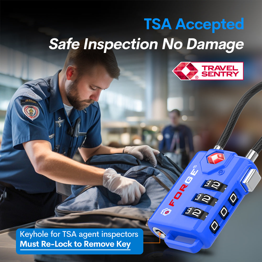 Forge TSA Approved Cable Luggage Lock with Easy-to-Read Dials, Blue 4 Locks.