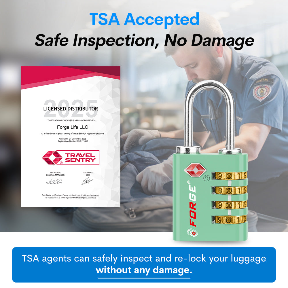 Dual-Opening TSA Approved Luggage Lock: Key or Combination Access, Heavy Duty. 2 Green Locks