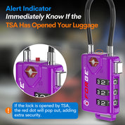 TSA Approved Cable Luggage Lock with Easy-to-Read Dials-Purple 2 Pack