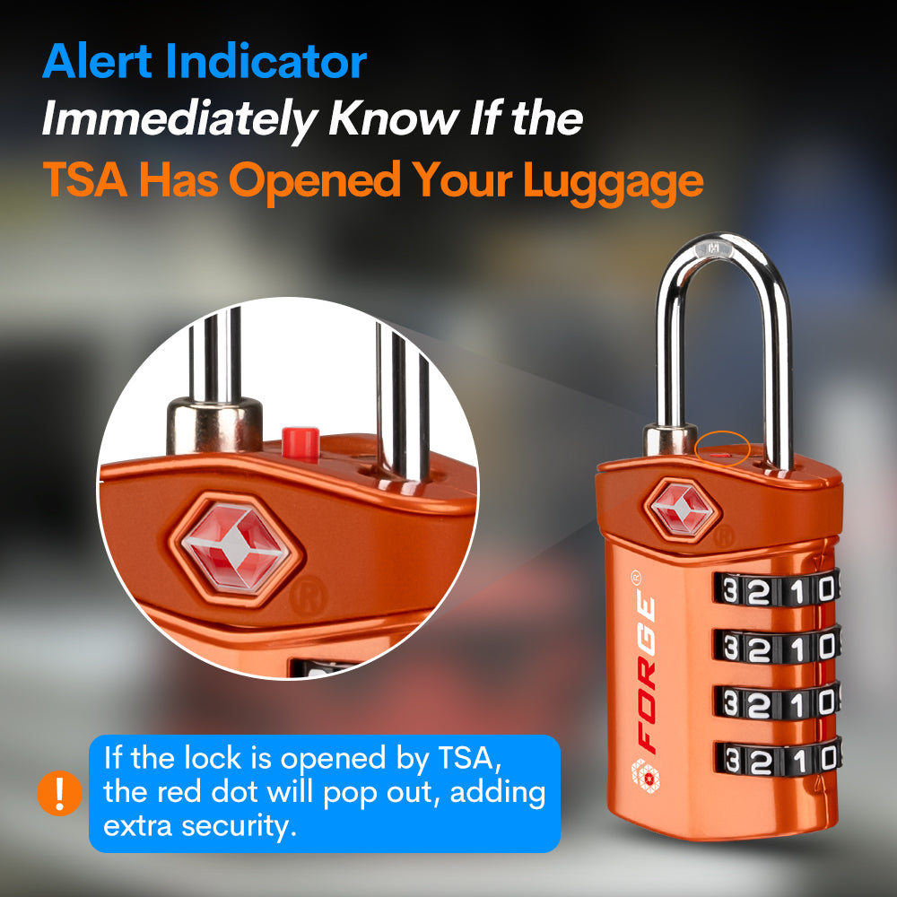 TSA Approved 4-Digit Combination Locks for Luggage and Suitcases. Open Alert, Alloy Body. Orange 4 Locks
