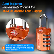 TSA Approved 4-Digit Combination Locks for Luggage and Suitcases. Open Alert, Alloy Body. Orange 4 Locks