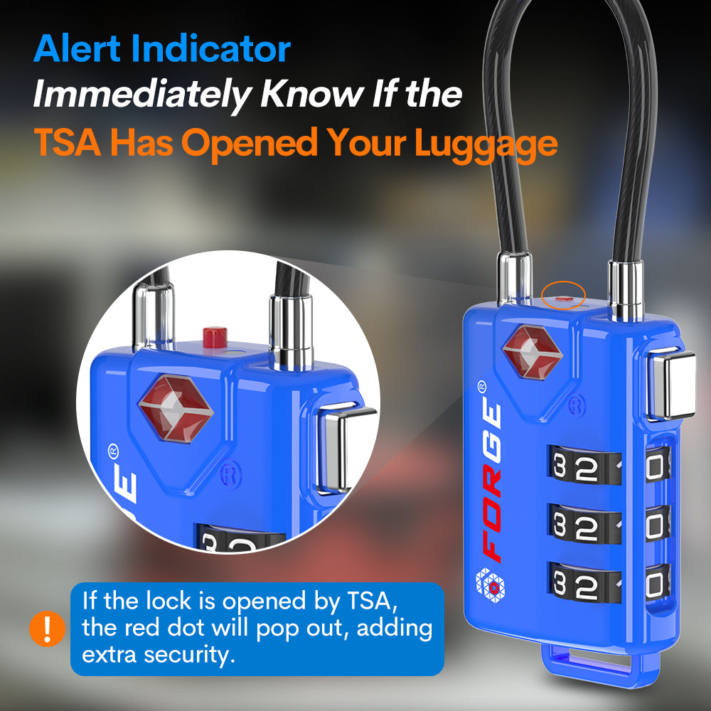 Forge TSA Approved Cable Luggage Lock, 3-Digit Flexible & Steel Wire (Blue, 4-Pack)