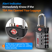 Forge TSA Approved 4-Digit Combination Locks for Luggage and Suitcases. Open Alert, Alloy Body. Black 4 Locks