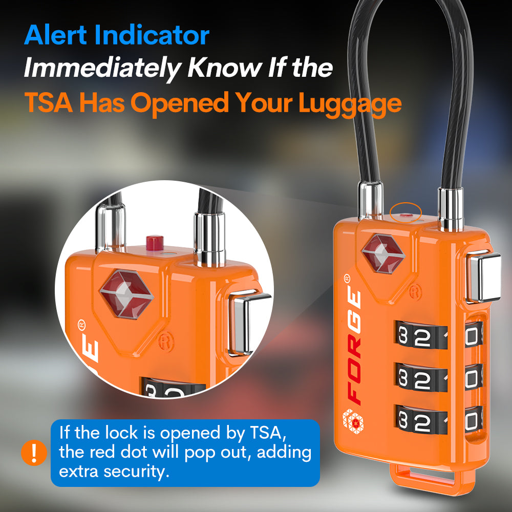 Forge TSA Approved Cable Luggage Lock, 3-Digit Flexible & Steel Wire (Orange, 4-Pack)