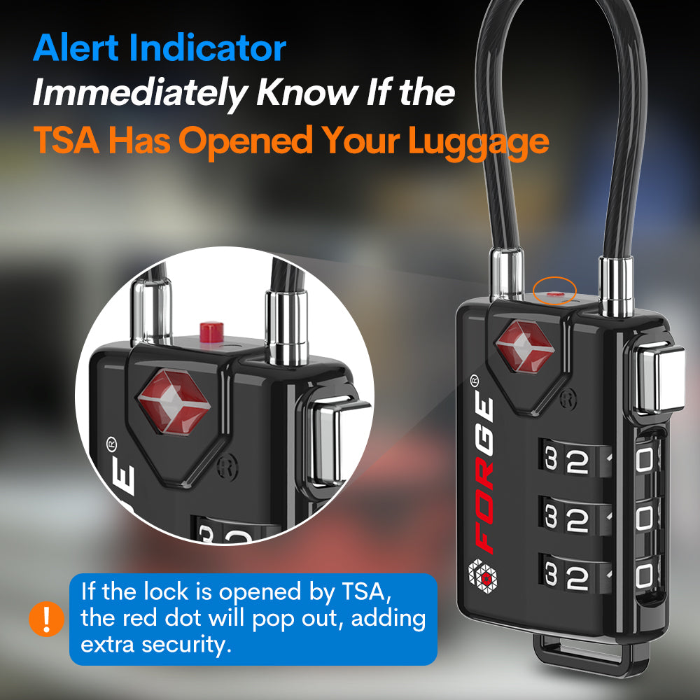 TSA Approved Cable Luggage Lock with Easy-to-Read Dials, Black 1 Lock