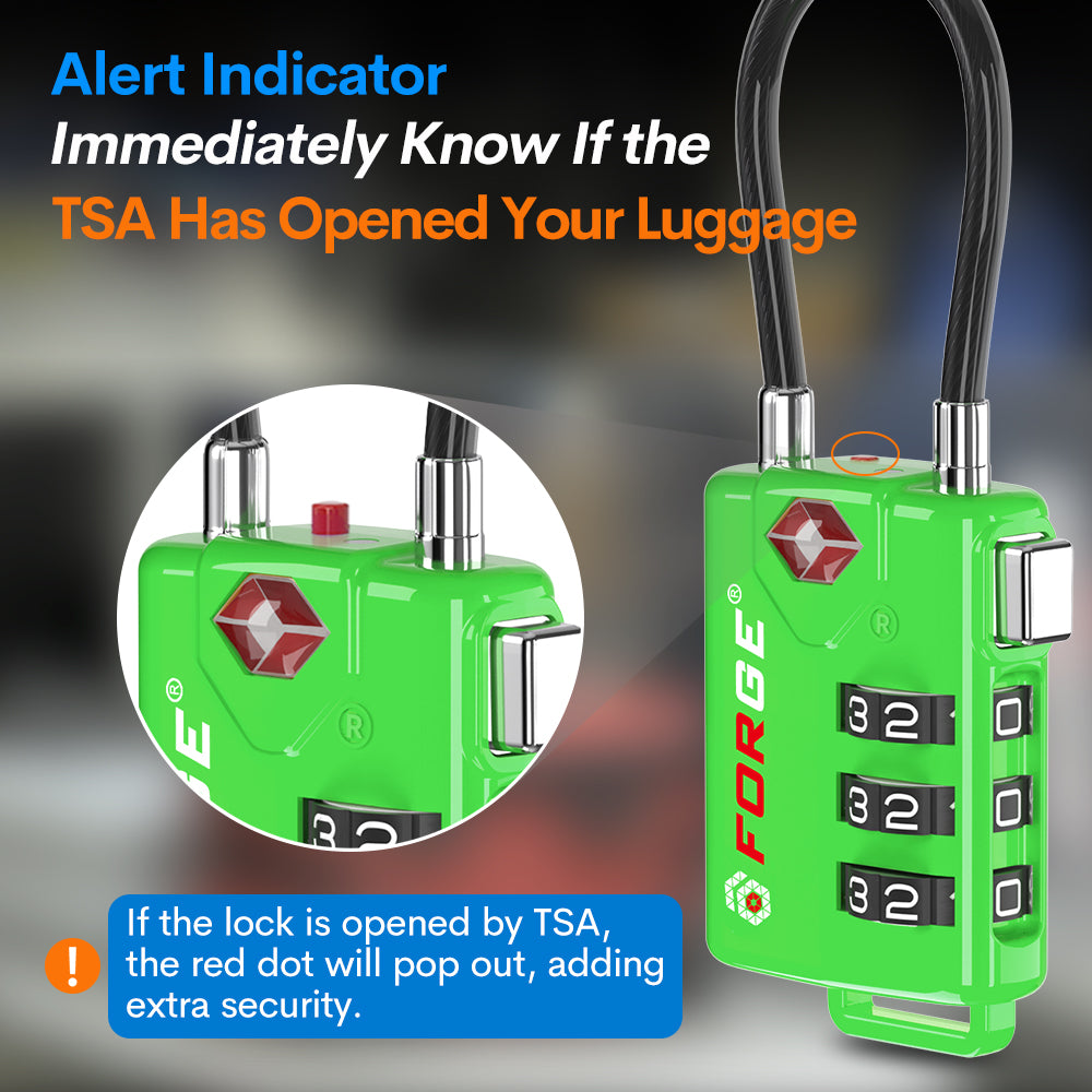 Forge TSA Approved Cable Luggage Lock with Easy-to-Read Dials, Green 4 TSA Locks.