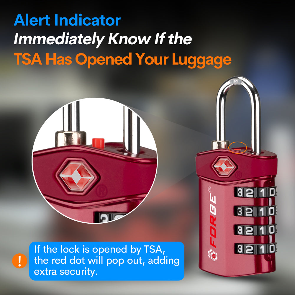 TSA Approved 4-Digit Combination Locks for Luggage and Suitcases. Open Alert, Alloy Body. Red 2 Locks
