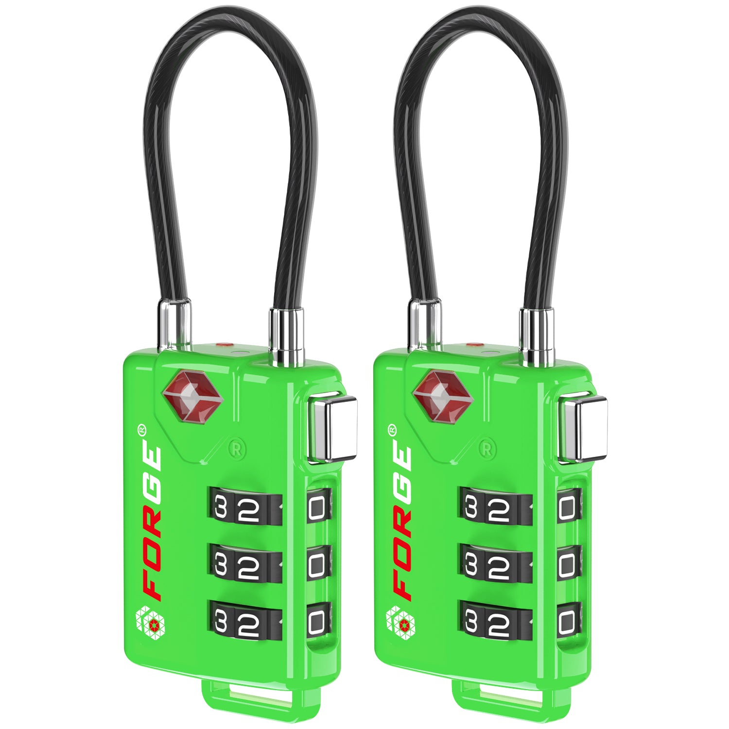 Forge TSA Approved Cable Luggage Lock with Easy-to-Read Dials, Green 2 Locks