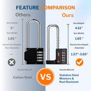 Forge Heavy-Duty Combination Lock, Waterproof & Adjustable Long Shackle (1.57"-3.85", Black)