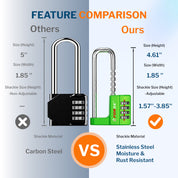 Forge Heavy-Duty Combination Lock, Waterproof & Adjustable Long Shackle (1.57"-3.85", Green)