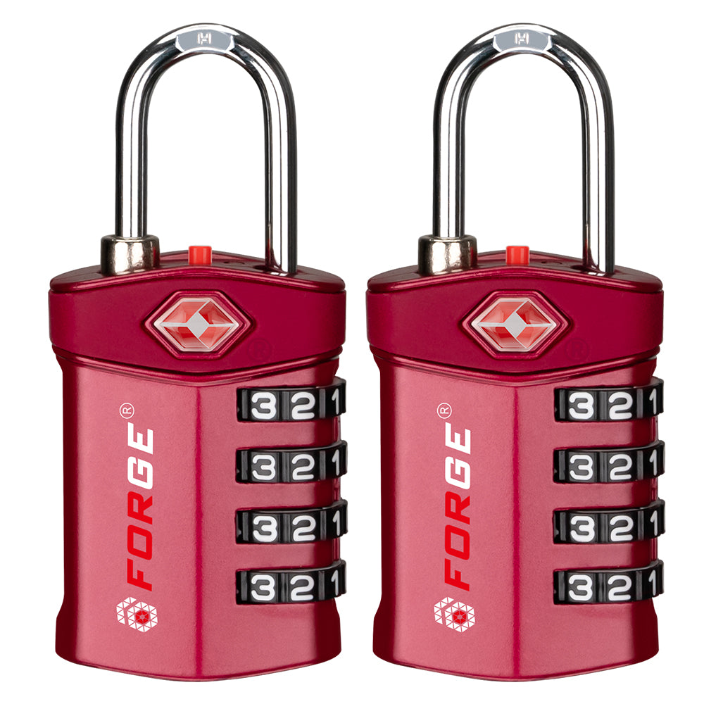 Candados de combinación de 4 dígitos aprobados por la TSA para equipaje y maletas. Alerta de apertura, cuerpo de aleación. Rojo, 2 candados.