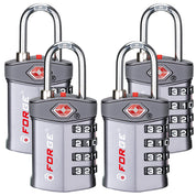 Candados de combinación de 4 dígitos Forge, aprobados por la TSA, para equipaje y maletas. Alerta de apertura, cuerpo de aleación, color gris, 4 candados.
