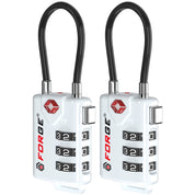 Forge TSA Approved Cable Luggage Lock, 3-Digit Flexible & Steel Wire (White, 2-Pack)
