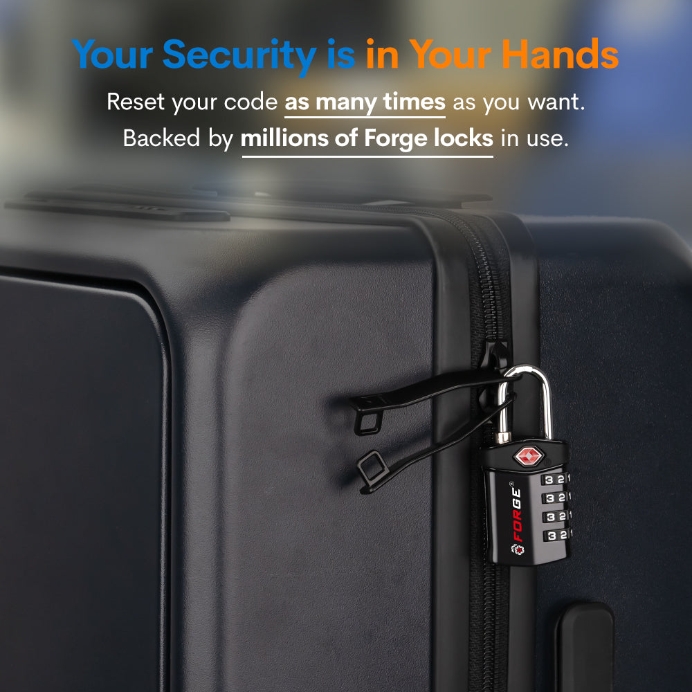 Forge TSA Approved 4-Digit Combination Locks for Luggage and Suitcases. Open Alert, Alloy Body. Black 4 Locks