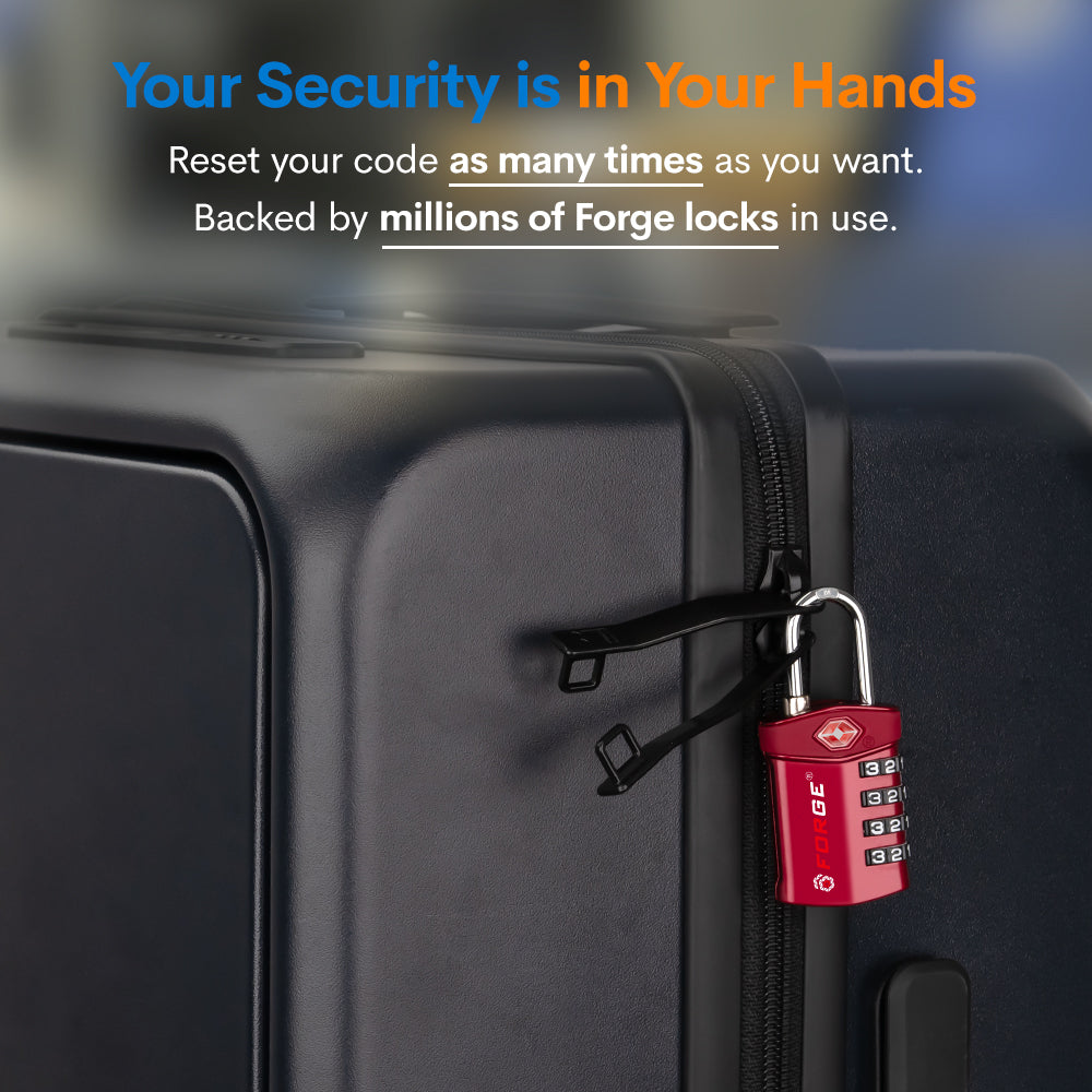 Forge TSA Approved 4-Digit Combination Locks for Luggage and Suitcases. Open Alert, Alloy Body. Red 4 Locks