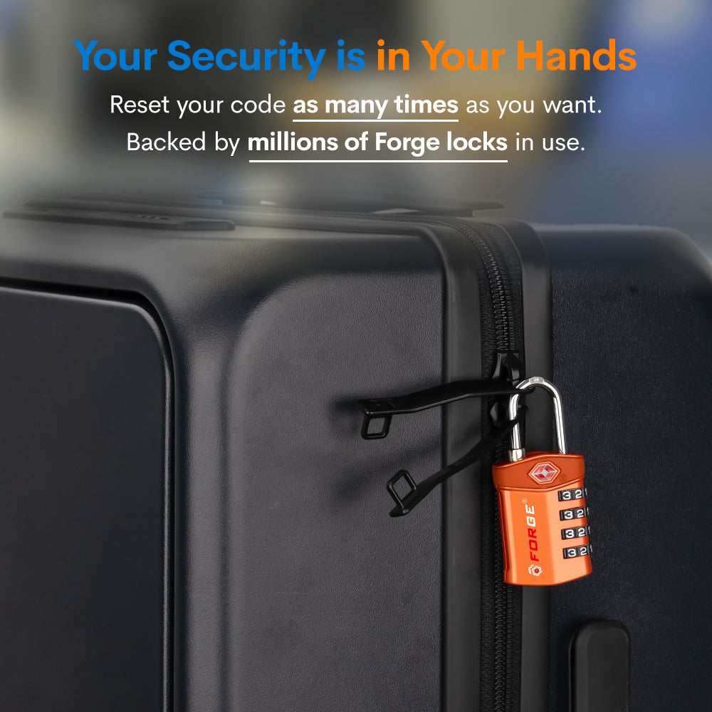 TSA Approved 4-Digit Combination Locks for Luggage and Suitcases. Open Alert, Alloy Body. Orange 4 Locks