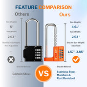 Forge Model Defender Heavy-Duty Combination Lock, Waterproof & Adjustable Long Shackle (1.57"-3.85", Orange)