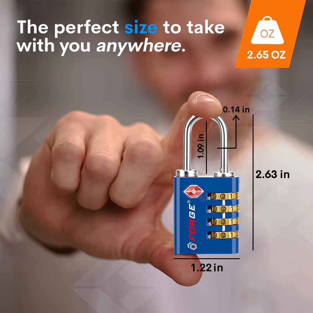 Dual-Opening TSA Approved Luggage Lock: Key or Combination Access, Heavy Duty. 2 Blue Locks